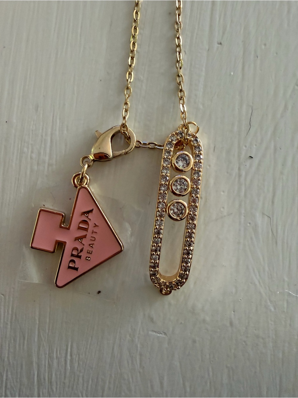Prada Beauty Pink and Gold Pendant Necklace